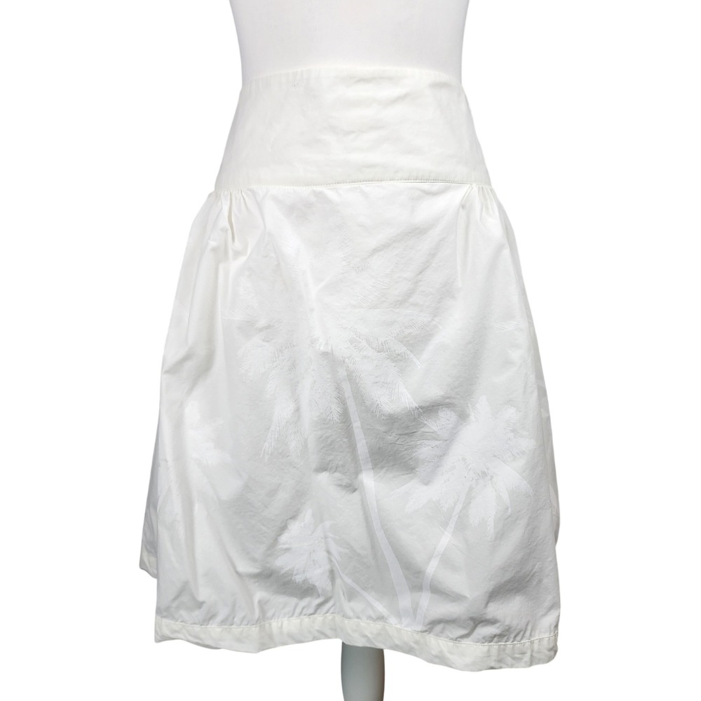 Norma Kamali A-Line Skirt Womens 14 White Cotton Tonal Palm Tree Tropical Resort
